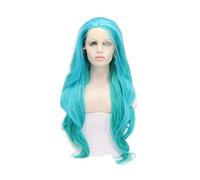 Parrucche frontali in pizzo sintetico verde blu da 24 pollici per donne, colore misto per capelli, fibra resistente al calore, parrucche lunghe ondulate naturali, cosplay aggiunge volume ai capelli
