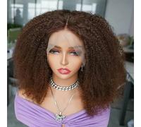 Parrucche frontali in pizzo trasparente con capelli umani, colore marrone, afro crespo riccio 13x4, densità 250%, 12-22 pollici, chiusura 4x4, 16 pollici, parrucca in pizzo 250%-4x1 T