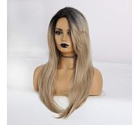 Parrucche Frontali Parrucca Sintetica Parte Laterale Ombre Nero Marrone Chiaro Parrucca Lunga Per Capelli Lisci Parrucca Sintetica Da Donna Parrucca Resistente Al Calore Per Feste Cosplay,B (A )