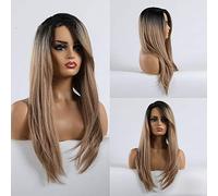 Parrucche Frontali Parrucca Sintetica Parte Laterale Ombre Nero Marrone Chiaro Parrucca Lunga Per Capelli Lisci Parrucca Sintetica Da Donna Parrucca Resistente Al Calore Per Feste Cosplay,B (B )