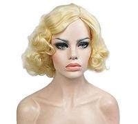 Parrucche GJBXP corte Bob Vintage Curly per donna Fibra sintetica ad alta temperatura Testa piena Carnevale Festa in maschera Cosplay Capelli 10 pollici Oro