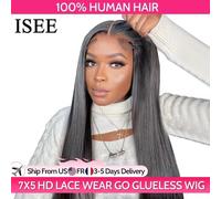 Parrucche Glueless per capelli ISEE Capelli umani pronti da indossare Parrucche diritte senza colla prepizzicate Wear And Go Parrucche anteriori in pizzo 7x5HD Precut Lace