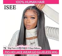 Parrucche Glueless per capelli ISEE Capelli umani pronti da indossare Parrucche diritte senza colla prepizzicate Wear And Go Parrucche anteriori in pizzo 7x5HD Precut Lace