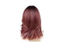 Parrucche grigie sintetiche 1pc for le donne Capelli corti ricci Parrucca Bob grigia mista con frangia laterale Crespi sulla parte superiore Olde Granny Sale e pepe(Ombre Red)