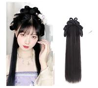 Parrucche Hanfu da donna, Parrucche cinesi antiche di Hanfu for cosplay anime da donna, fascia lunga e diritta nera(Corgi)