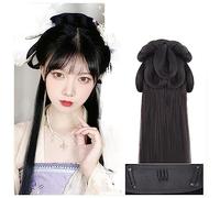 Parrucche Hanfu da donna, Parrucche cinesi antiche di Hanfu for cosplay anime da donna, fascia lunga e diritta nera(V)