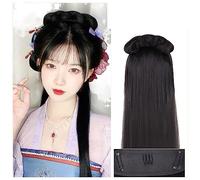 Parrucche Hanfu da donna, Parrucche cinesi antiche di Hanfu for cosplay anime da donna, fascia lunga e diritta nera(Little Golden Cicada King)