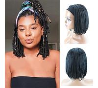 Parrucche intrecciate con fascia corta per le donne, parrucca intrecciata corta con capelli sintetici africani con fascia per capelli turbante attaccata (versione 3.0, 25 cm)(Color:Braided Wig)