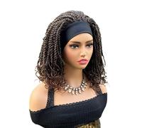 Parrucche intrecciate con fascia for capelli, parrucca senza colla Wear and Go, caschetto nero da 14 pollici, trecce sintetiche da dea, capelli all'uncinetto con punte ricce for donne(T1B/30)