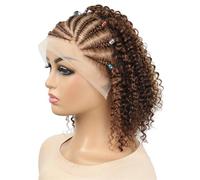 Parrucche intrecciate for donne nere, parrucca frontale in pizzo riccio Bob senza colla, capelli frontali senza nodi con ombre marrone 13X4 trasparente HD sintetico onda d'acqua(16inch)