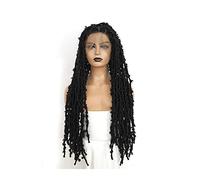 Parrucche intrecciate in pizzo piena con treccia sintetica disordinata all'uncinetto for le donne 100% parrucca full fix (nero)(24inches)