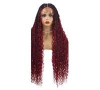 Parrucche Intrecciate Parrucche Anteriori In Pizzo Pieno Di Capelli Ricci Per Le Donne Parrucca A Treccia Parrucca Sintetica A Treccia Bohémien T1B Burgundy 32inch