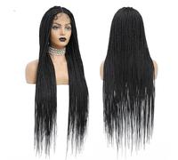 Parrucche intrecciate senza nodi in pizzo completo HD a 360° da 36'' for donne, parrucche frontali in pizzo sintetico con treccia a scatola, nero naturale Topper per Capelli da Donna