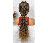 Parrucche Intrecciate Sintetiche Frontali In Pizzo Parrucca A Coda Di Cavallo Intrecciata Anteriore In Pizzo Capelli Naturali Senza Nodi 1B27 lace braided wig#28inch