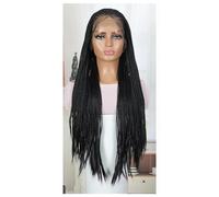Parrucche Intrecciate Treccine Senza Nodi Parrucche Intrecciate Sintetiche Con I Capelli Del Bambino Per Le Donne Parrucca Treccia Di Pizzo #1B 180%#Lace Front#26inch#1 PC