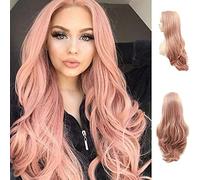Parrucche Karissa migliori parrucche anteriori classiche in pizzo rosa per la moda da festa Cute Baby Pink Lunghe capelli ondulati Belle parrucche sintetiche per le donne Parrucca rosa pastello di