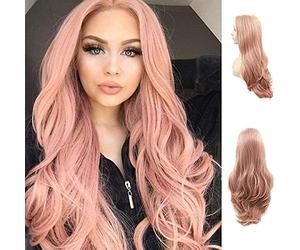 Parrucche Karissa migliori parrucche anteriori classiche in pizzo rosa per la moda da festa Cute Baby Pink Lunghe capelli ondulati Belle parrucche sintetiche per le donne Parrucca rosa pastello di