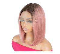 Parrucche lisce con capelli veri, 13 x 6 x 1 a T, in pizzo con riga centrale, 180 densità per donne aggiunge volume di capelli (rosa rosa, 14 pollici)