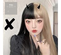 Parrucche Lolita con frangia Nero misto oro Parte centrale Ombre Capelli lunghi lisci Parrucche Cosplay per feste personalizzate per donna + Berretto gratuito M30
