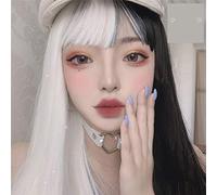 Parrucche Lolita da 33 cm / 60 cm con frangia Parrucche Cosplay per donna in costume lungo bianco e nero con capelli lisci misti 33cm