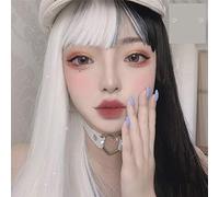 Parrucche Lolita da 33 cm / 60 cm con frangia Parrucche Cosplay per donna in costume lungo in bianco e nero con capelli lisci misti 60 cm