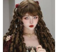 Parrucche Lunghe A Spirale Lussuose Da Donna 60cm Elegante Parrucca Retrò Lolita Court Cosplay Parrucca Per La Festa Di Halloween Abbigliamento Quotidiano (Brown)