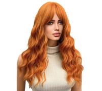 Parrucche Lunghe Arancioni Con Frangia, Parrucche Ondulate Da 22 Pollici Per Donne, Fibra Sintetica Resistente Al Calore Dall'aspetto Naturale Per L'uso Quotidiano Alle Feste