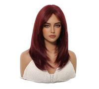 Parrucche Lunghe Color Bordeaux Per Donna, Parrucca Dritta Con Riga Centrale Da 16 Pollici, Fibra Sintetica Resistente Al Calore Dall'aspetto Naturale Per L'uso Quotidiano Alle Feste
