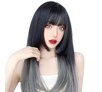 Parrucche lunghe con frangia, parrucche grigie ombré, parrucche lisce a strati dall'aspetto naturale per feste di moda e cosplay.,Ombre Grey
