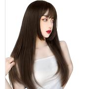 Parrucche lunghe con frangia, parrucche grigie ombré, parrucche lisce a strati dall'aspetto naturale per feste di moda e cosplay.,Brown