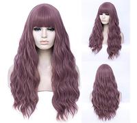 Parrucche lunghe cosplay for le donne Water Wave Pink Blonde Hair Party Parrucca sintetica con Bangs femminili resistenti al calore(4)