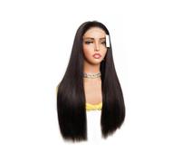 Parrucche lunghe diritte anteriori in pizzo 4 × 4 | Nero naturale, parrucca for capelli umani, pizzo svizzero trasparente senza colla, indossalo e vai(16inches)