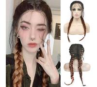Parrucche lunghe doppie intrecciate for le donne Parrucca anteriore in pizzo viola Capelli sintetici lunghi Trecce intrecciate Parrucche Drag Queen Cosplay for feste Uso femminile 22 pollici 150 densi