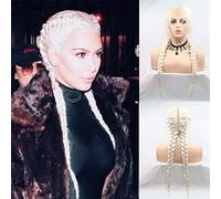 Parrucche lunghe doppie intrecciate for le donne Parrucca anteriore in pizzo viola Capelli sintetici lunghi Trecce intrecciate Parrucche Drag Queen Cosplay for feste Uso femminile 22 pollici 150 densi