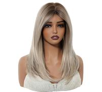 Parrucche Lunghe E Lisce Da Donna - 18 Pollici, Effetto Ombré Naturale Marrone Con Riga Centrale - Parrucche in Fibra Sintetica Termoresistente, Ideali Per L'uso Quotidiano E Per Le Feste.