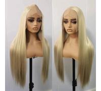 Parrucche lunghe e setose da donna, 13 x 6 cm, con pizzo frontale, resistenti al calore, parrucche sintetiche bionde 61 cm-136