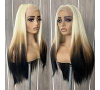 Parrucche lunghe e setose da donna in pizzo frontale 13X4 Glueless naturale attaccatura dei capelli colorati in pizzo sintetico 613 Ombre Brown 66 cm-pizzo anteriore