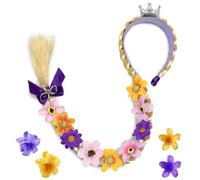 Parrucche Lunghe Intrecciate da Principessa, 5 Pcs Cerchietti per Principessa Avec épingle à Cheveux, Flowers Hair Accessories, Accessorio per Vestire, Costumi di Halloween Cosplay