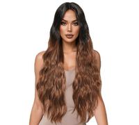 Parrucche Lunghe Marroni Con Effetto Ombré Per Donne, Parrucca Ondulata Con Riga Centrale Da 28 Pollici, Capelli Sintetici Resistenti Al Calore Per L'uso Quotidiano E Per Le Feste.