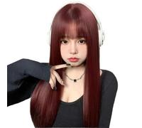 Parrucche Lunghe Nere Con Frangia,Completa For Cosplay For Ragazze, Sintetica Resistente Al Calore, Naturale, For Tutti I Giorni O Costumi, 26 Pollici(Wine red)