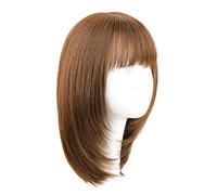 Parrucche lunghe nere lisce per donna, parrucche per donne nere, parrucche a strati lisce di media lunghezza con frangia, parrucca per capelli umani regolabile da 15"/38,Human Hair-b1