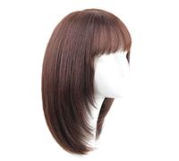 Parrucche lunghe nere lisce per donna, parrucche per donne nere, parrucche a strati lisce di media lunghezza con frangia, parrucca per capelli umani regolabile da 15"/38,Human Hair-c2