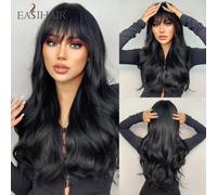 Parrucche lunghe nere più facili parrucche sintetiche Cosplay dell'onda del corpo con frangia per le donne nere bianche capelli naturali americani brasiliani