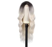 Parrucche lunghe ondulate castane per donne Parrucche ombré ondulate Parrucche lunghe ondulate e ricci bionde Parrucca lunga ondulata con riga centrale Parrucca sintetica,Black White Ombre