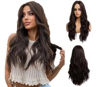 Parrucche lunghe ondulate castano scuro per donne, capelli sintetici naturali resistenti al calore per feste quotidiane, cosplay, 24 pollici