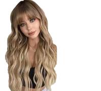 Parrucche lunghe ondulate da castano a biondo, resistenti al calore, capelli sintetici, adatte a qualsiasi dimensione della testa, per uso quotidiano per feste e cosplay - 26 pollici