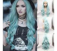 Parrucche lunghe ondulate in pizzo blu chiaro, parrucca sintetica da donna, colore pastello, blu ghiaccio con capelli di alta qualità, in fibra resistente al calore (azzurro)