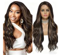 Parrucche lunghe ondulate Ombre da marrone a nero for le donne Parrucca resistente al calore for capelli sintetici for uso quotidiano in cosplay - 26 pollici
