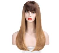Parrucche lunghe parrucche sintetiche da donna con frangia capelli lunghi scalati castano chiaro evidenzia parrucche multicolori parrucca naturale