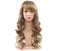 Parrucche lunghe parrucche sintetiche da donna con frangia capelli lunghi scalati castano chiaro evidenzia parrucche multicolori parrucca naturale